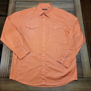Roper Western Full Pearl Snap LS Shirt Orange - Size Large NWT